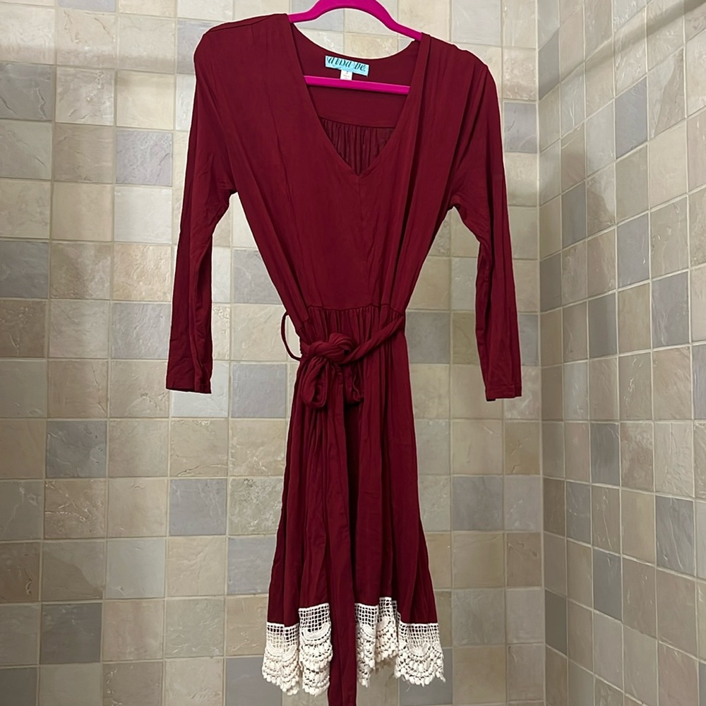 maroon dress with lace detail